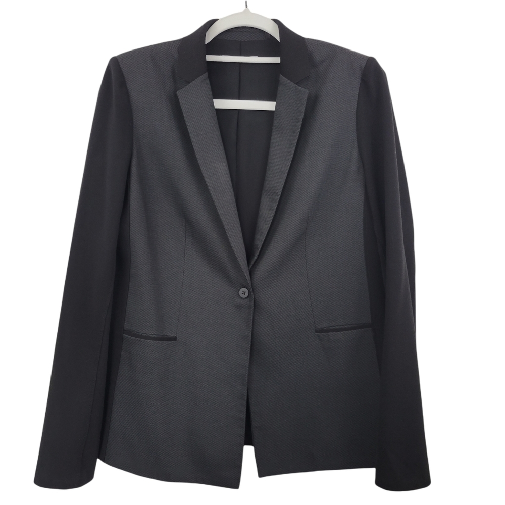 Tahari Black & Gray Mixed Media Blazer Size 8